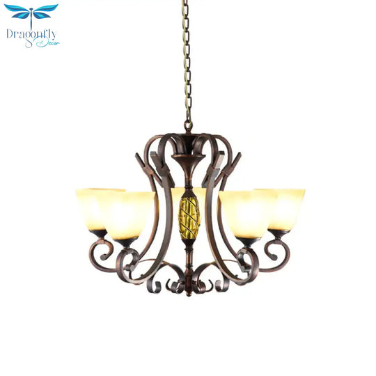 Pyramid Living Room Chandelier Lighting Antique Beige Glass 6/8 Heads Brown Suspension Light