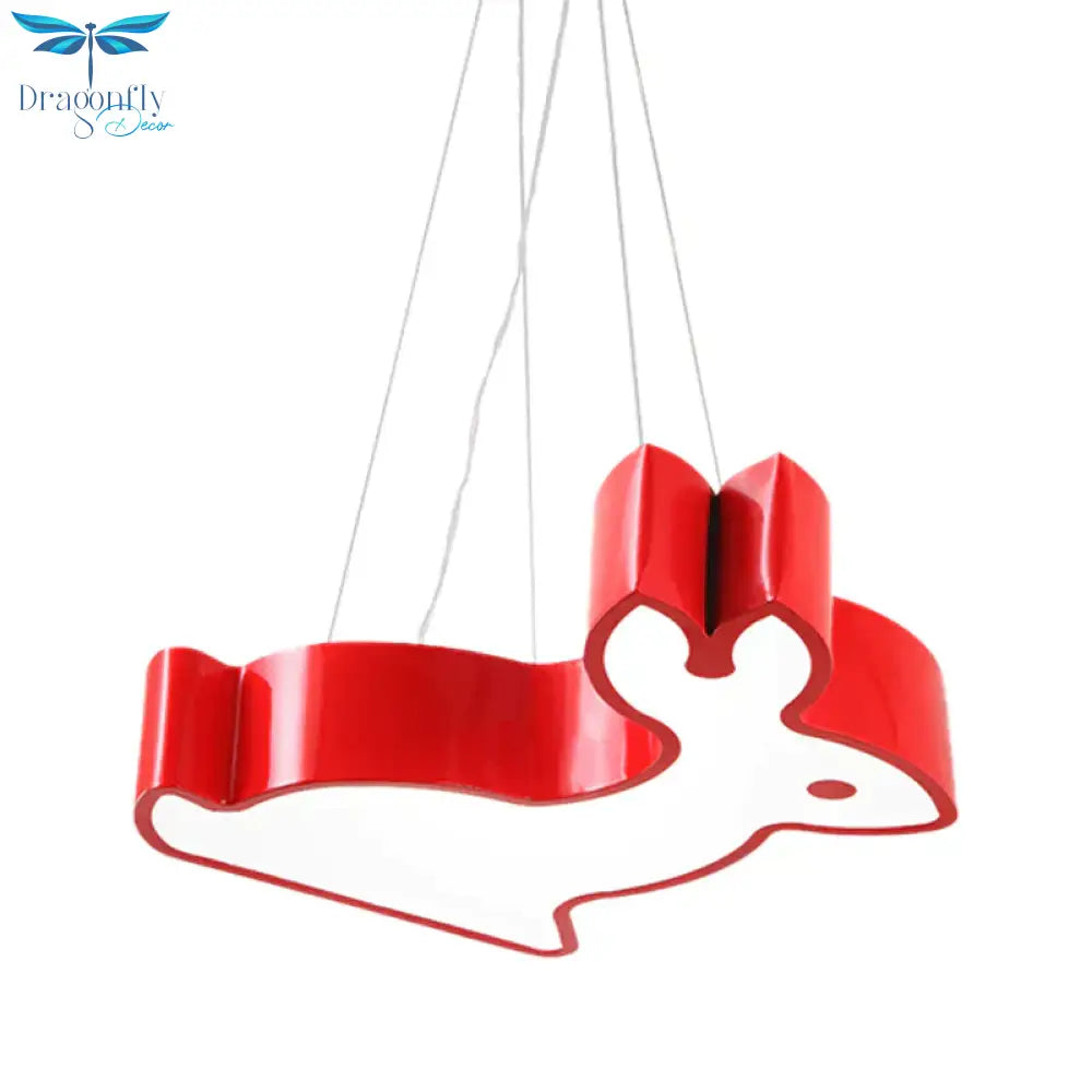 Rabbit Sleeping Room Ceiling Lamp Acrylic Kids Style Led Pendant Chandelier In Red/Blue/Yellow