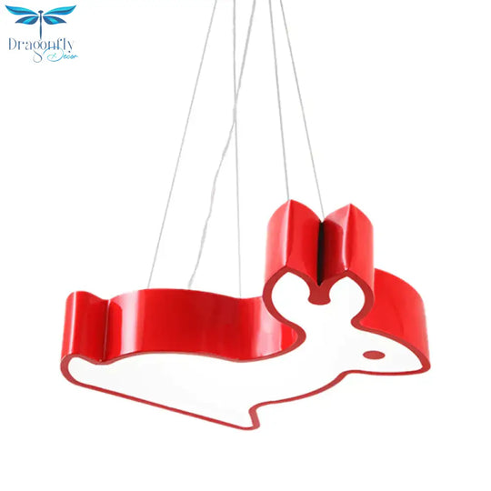 Rabbit Sleeping Room Ceiling Lamp Acrylic Kids Style Led Pendant Chandelier In Red/Blue/Yellow