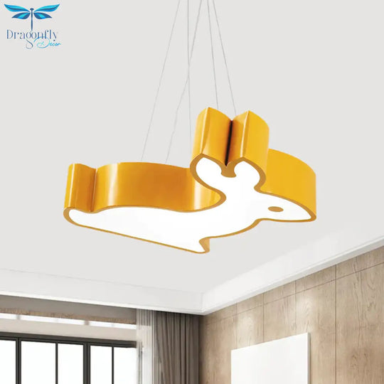 Rabbit Sleeping Room Ceiling Lamp Acrylic Kids Style Led Pendant Chandelier In Red/Blue/Yellow