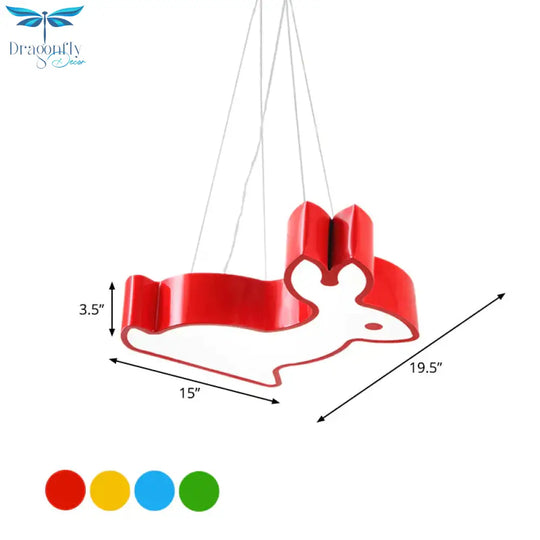 Rabbit Sleeping Room Ceiling Lamp Acrylic Kids Style Led Pendant Chandelier In Red/Blue/Yellow