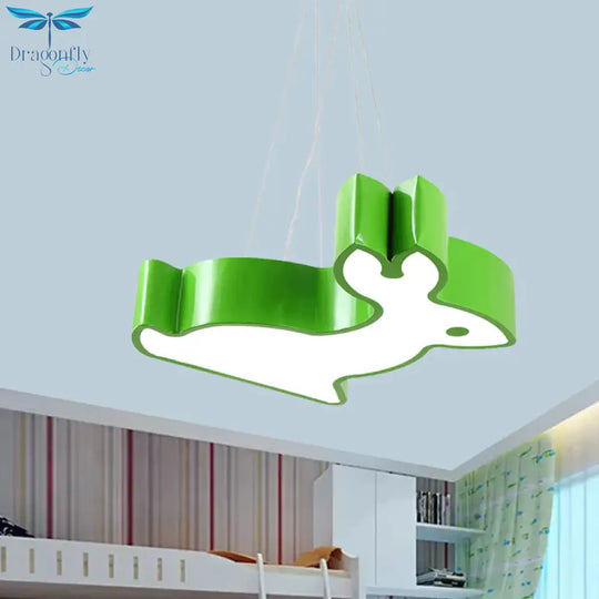 Rabbit Sleeping Room Ceiling Lamp Acrylic Kids Style Led Pendant Chandelier In Red/Blue/Yellow