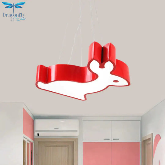 Rabbit Sleeping Room Ceiling Lamp Acrylic Kids Style Led Pendant Chandelier In Red/Blue/Yellow