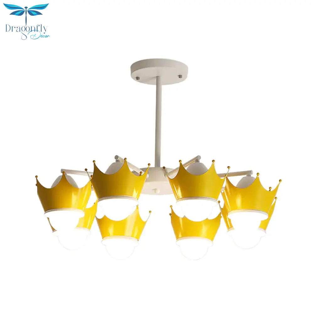 Radial Iron Ceiling Chandelier Kid 6/8 Bulbs Yellow/Blue Hanging Pendant Light With Crown Lamp Shade