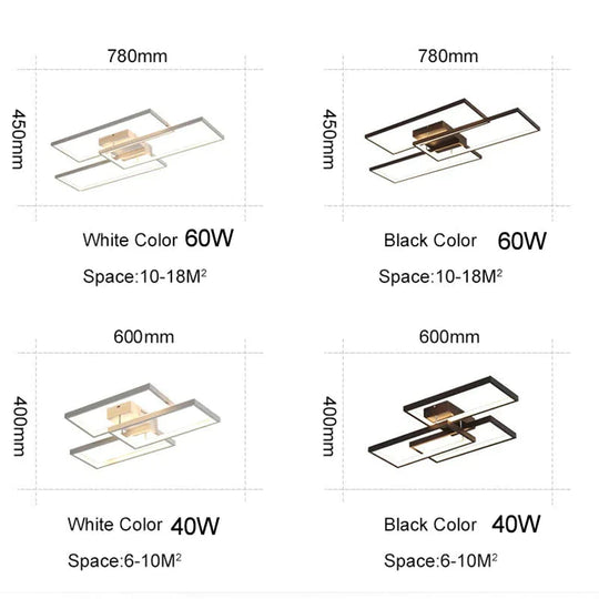 Rectangle Black/White Color Modern Led Dimmable Ceiling For Living Room Bedroom Light