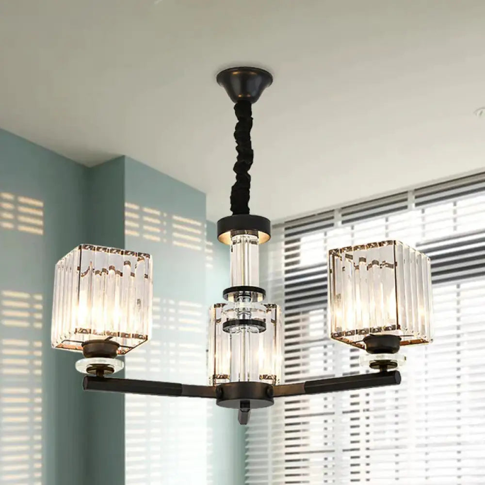 Rectangle - Cut Crystal Sputnik Chandelier Modernism 3/6/8 Lights Black Ceiling Light Fixture 3 /