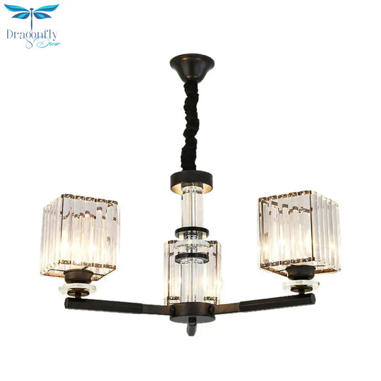 Rectangle - Cut Crystal Sputnik Chandelier Modernism 3/6/8 Lights Black Ceiling Light Fixture