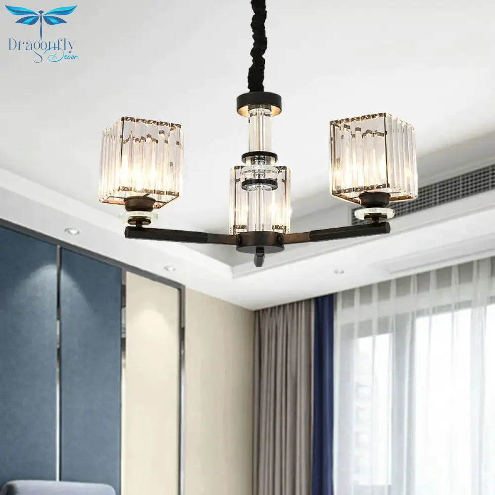 Rectangle - Cut Crystal Sputnik Chandelier Modernism 3/6/8 Lights Black Ceiling Light Fixture