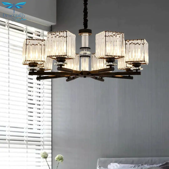 Rectangle - Cut Crystal Sputnik Chandelier Modernism 3/6/8 Lights Black Ceiling Light Fixture
