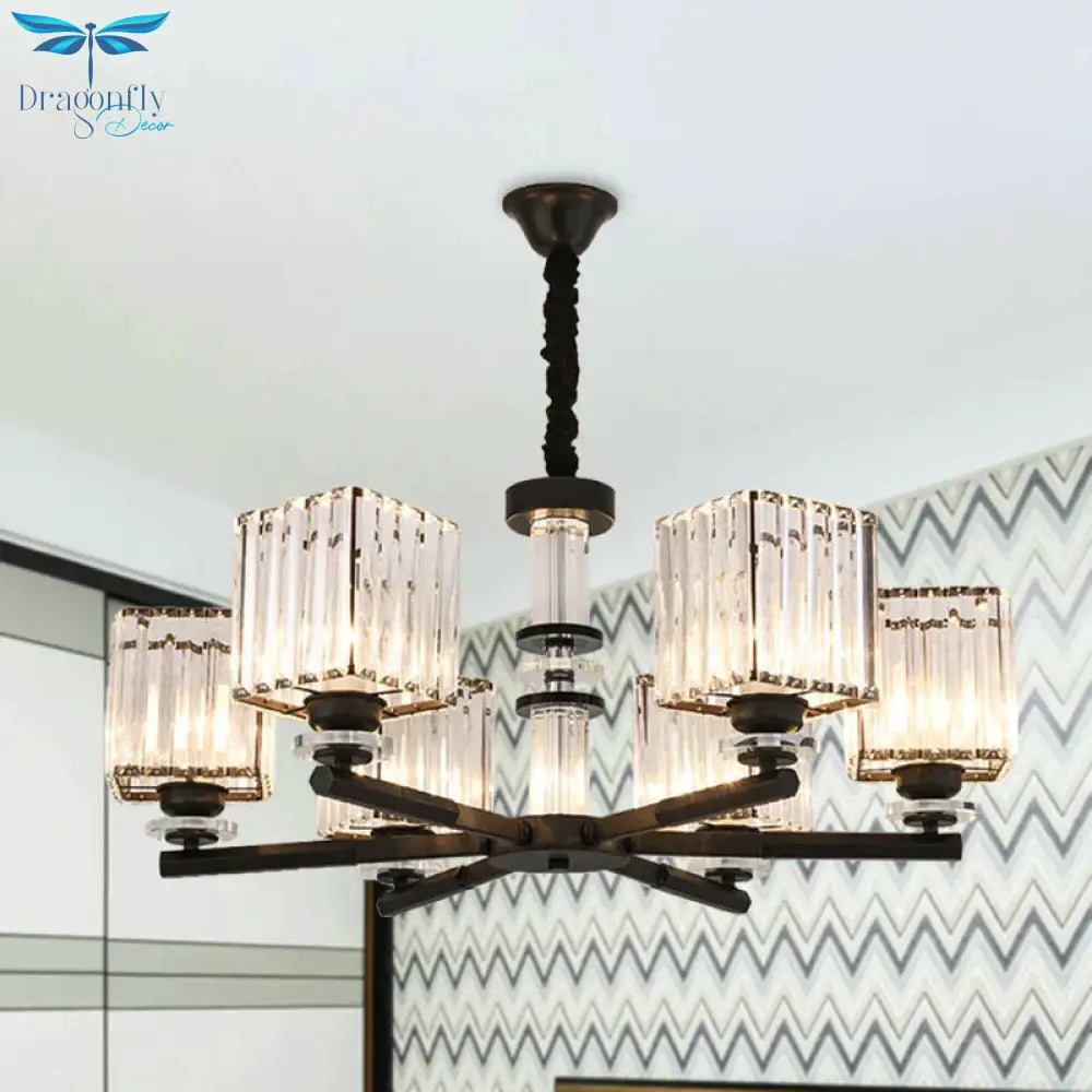 Rectangle - Cut Crystal Sputnik Chandelier Modernism 3/6/8 Lights Black Ceiling Light Fixture
