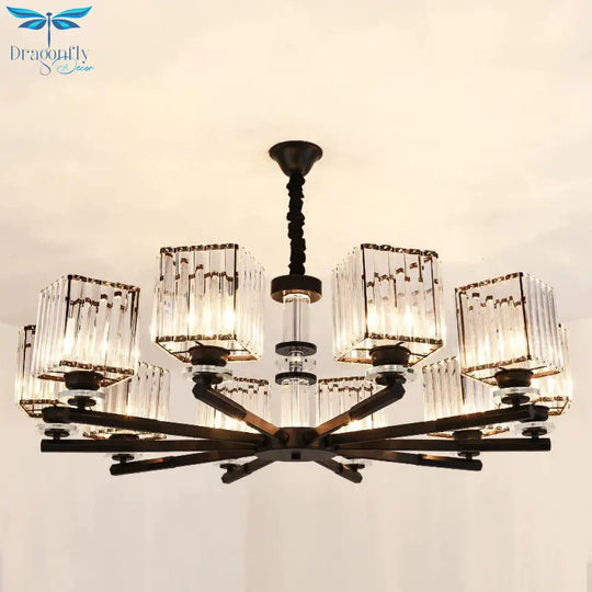 Rectangle - Cut Crystal Sputnik Chandelier Modernism 3/6/8 Lights Black Ceiling Light Fixture