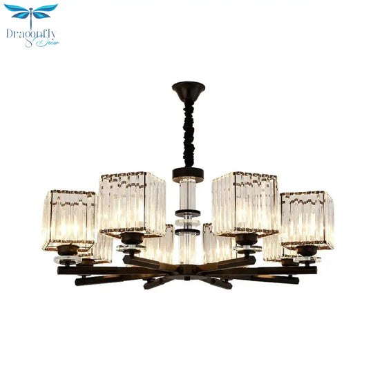 Rectangle - Cut Crystal Sputnik Chandelier Modernism 3/6/8 Lights Black Ceiling Light Fixture