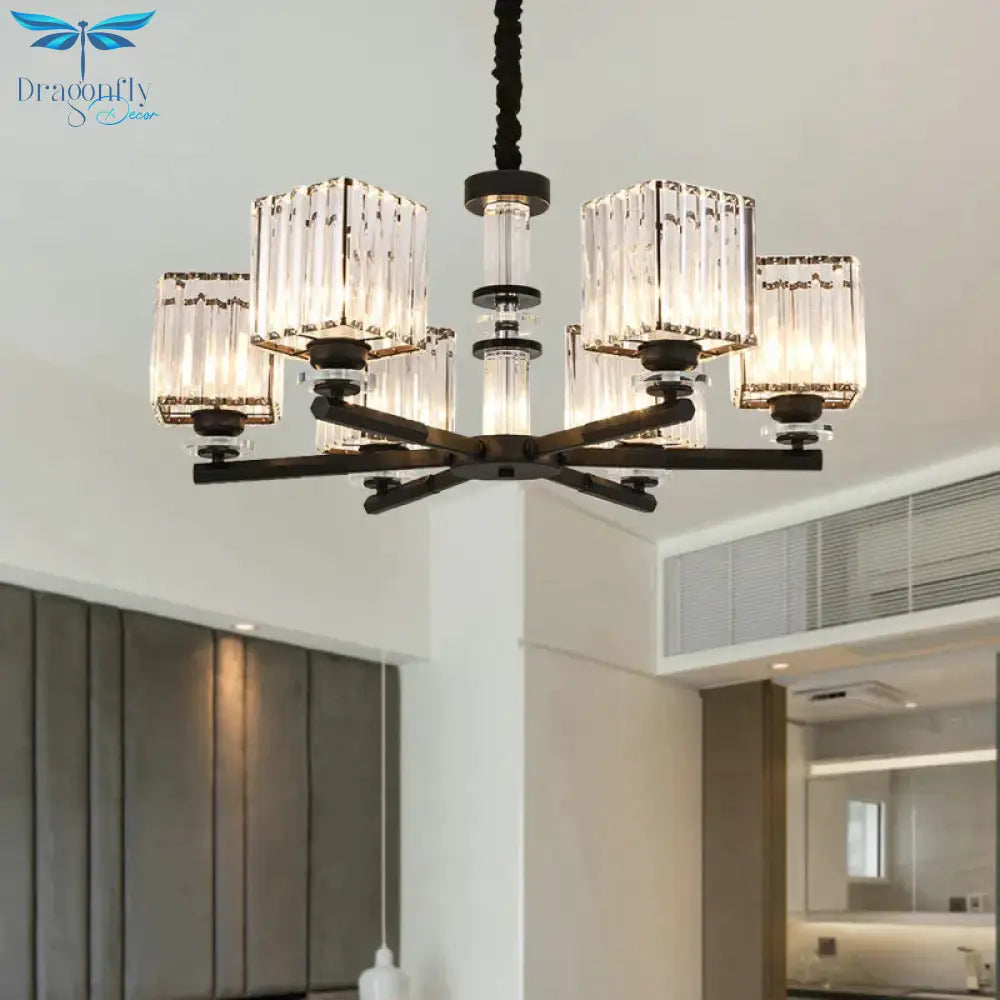 Rectangle - Cut Crystal Sputnik Chandelier Modernism 3/6/8 Lights Black Ceiling Light Fixture