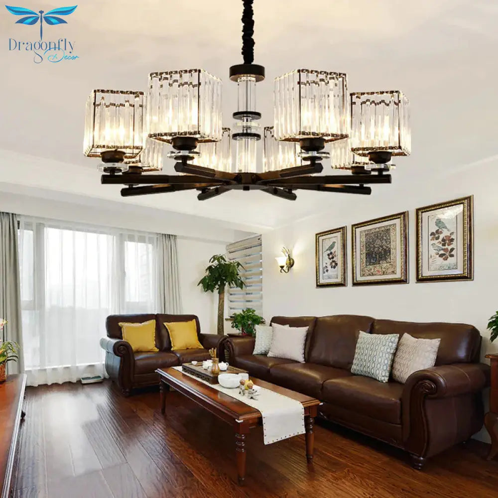 Rectangle - Cut Crystal Sputnik Chandelier Modernism 3/6/8 Lights Black Ceiling Light Fixture