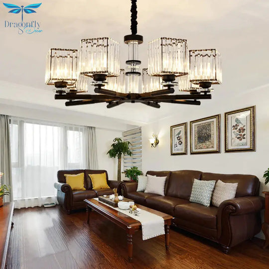 Rectangle - Cut Crystal Sputnik Chandelier Modernism 3/6/8 Lights Black Ceiling Light Fixture