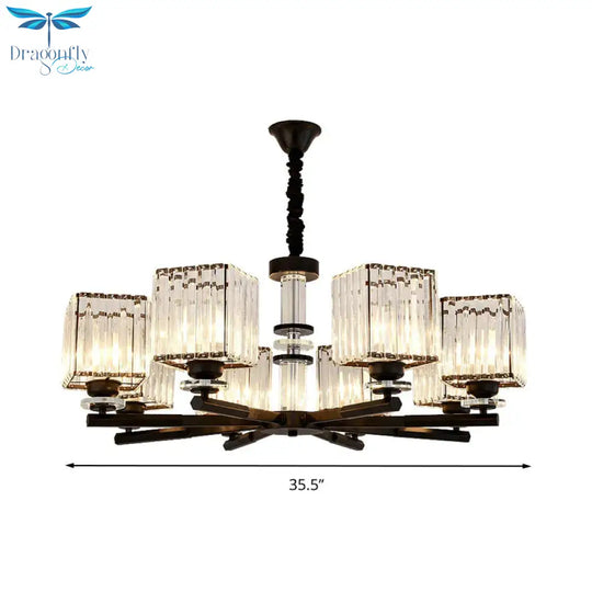 Rectangle - Cut Crystal Sputnik Chandelier Modernism 3/6/8 Lights Black Ceiling Light Fixture
