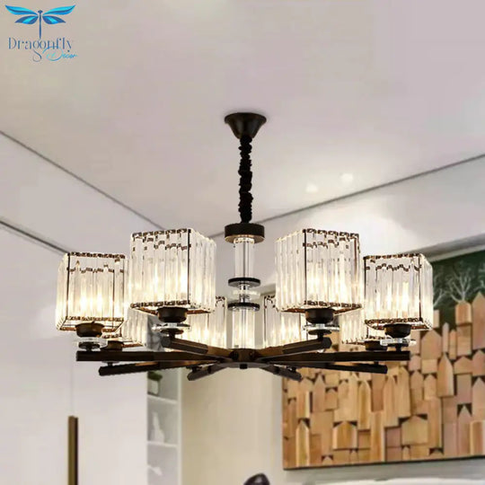 Rectangle - Cut Crystal Sputnik Chandelier Modernism 3/6/8 Lights Black Ceiling Light Fixture
