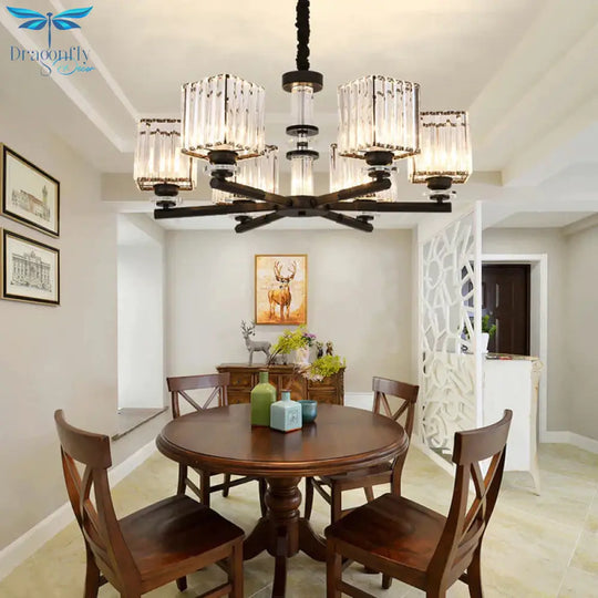Rectangle - Cut Crystal Sputnik Chandelier Modernism 3/6/8 Lights Black Ceiling Light Fixture