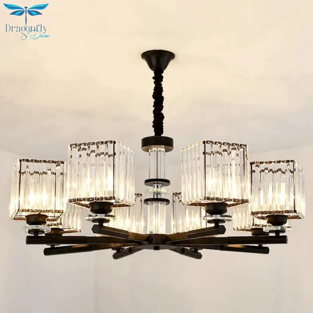 Rectangle - Cut Crystal Sputnik Chandelier Modernism 3/6/8 Lights Black Ceiling Light Fixture