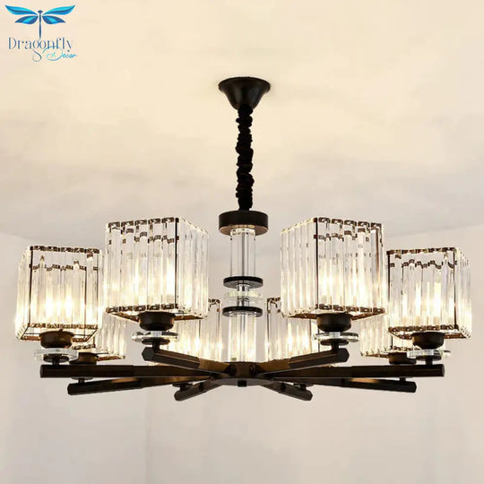 Rectangle - Cut Crystal Sputnik Chandelier Modernism 3/6/8 Lights Black Ceiling Light Fixture