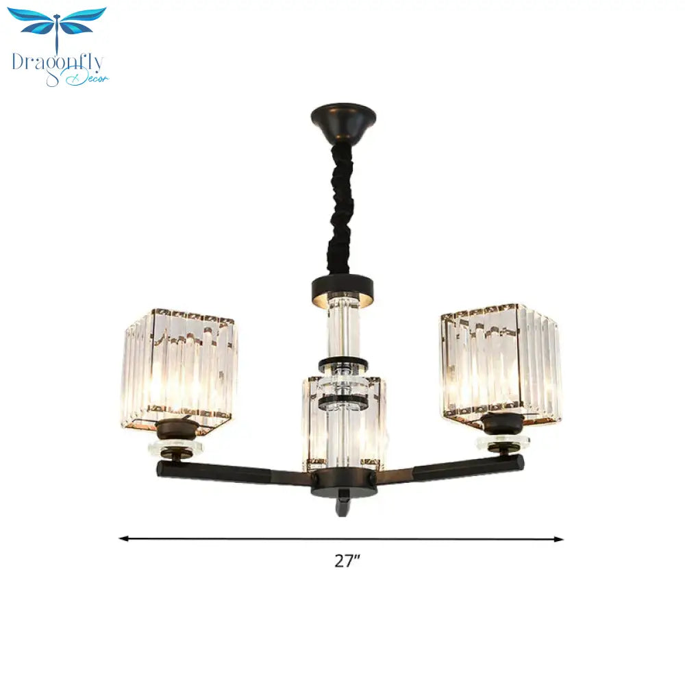 Rectangle - Cut Crystal Sputnik Chandelier Modernism 3/6/8 Lights Black Ceiling Light Fixture