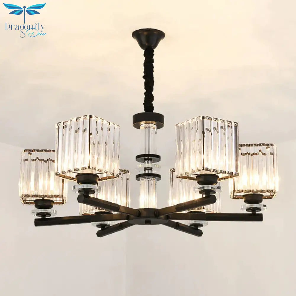 Rectangle - Cut Crystal Sputnik Chandelier Modernism 3/6/8 Lights Black Ceiling Light Fixture