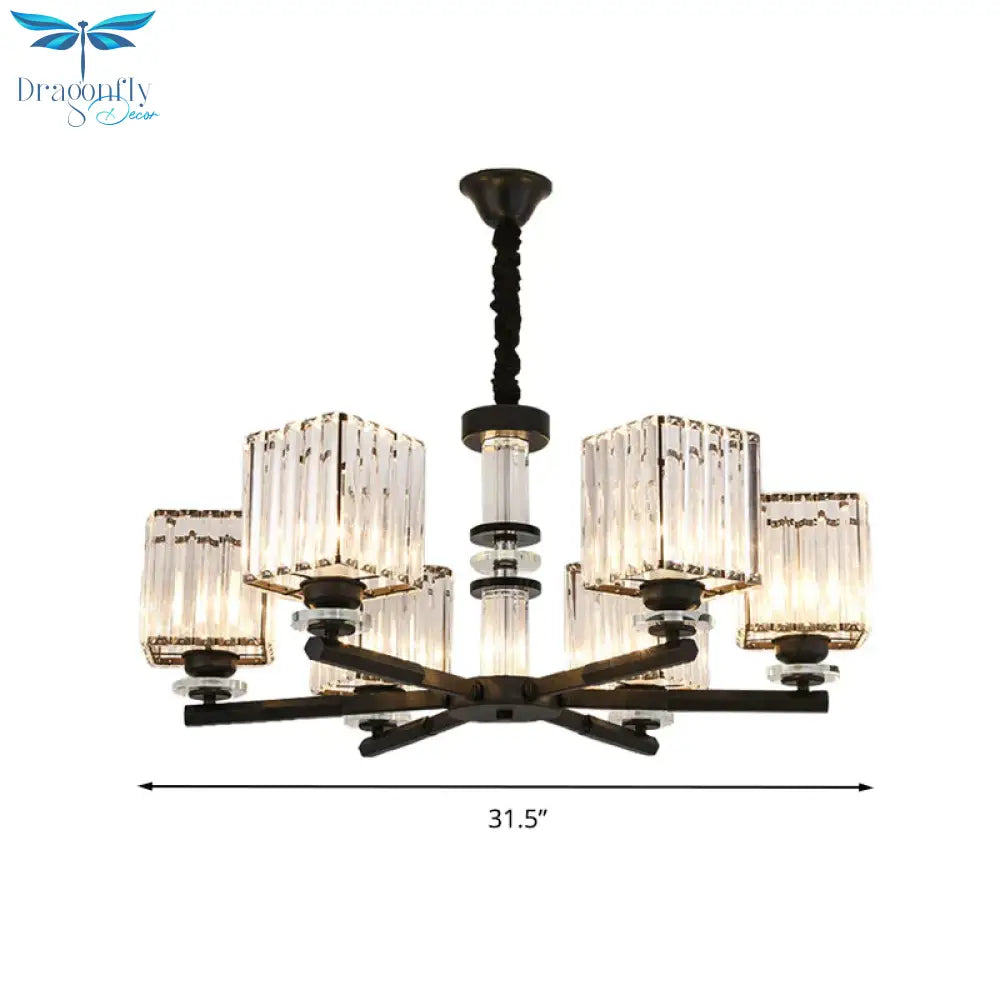 Rectangle - Cut Crystal Sputnik Chandelier Modernism 3/6/8 Lights Black Ceiling Light Fixture