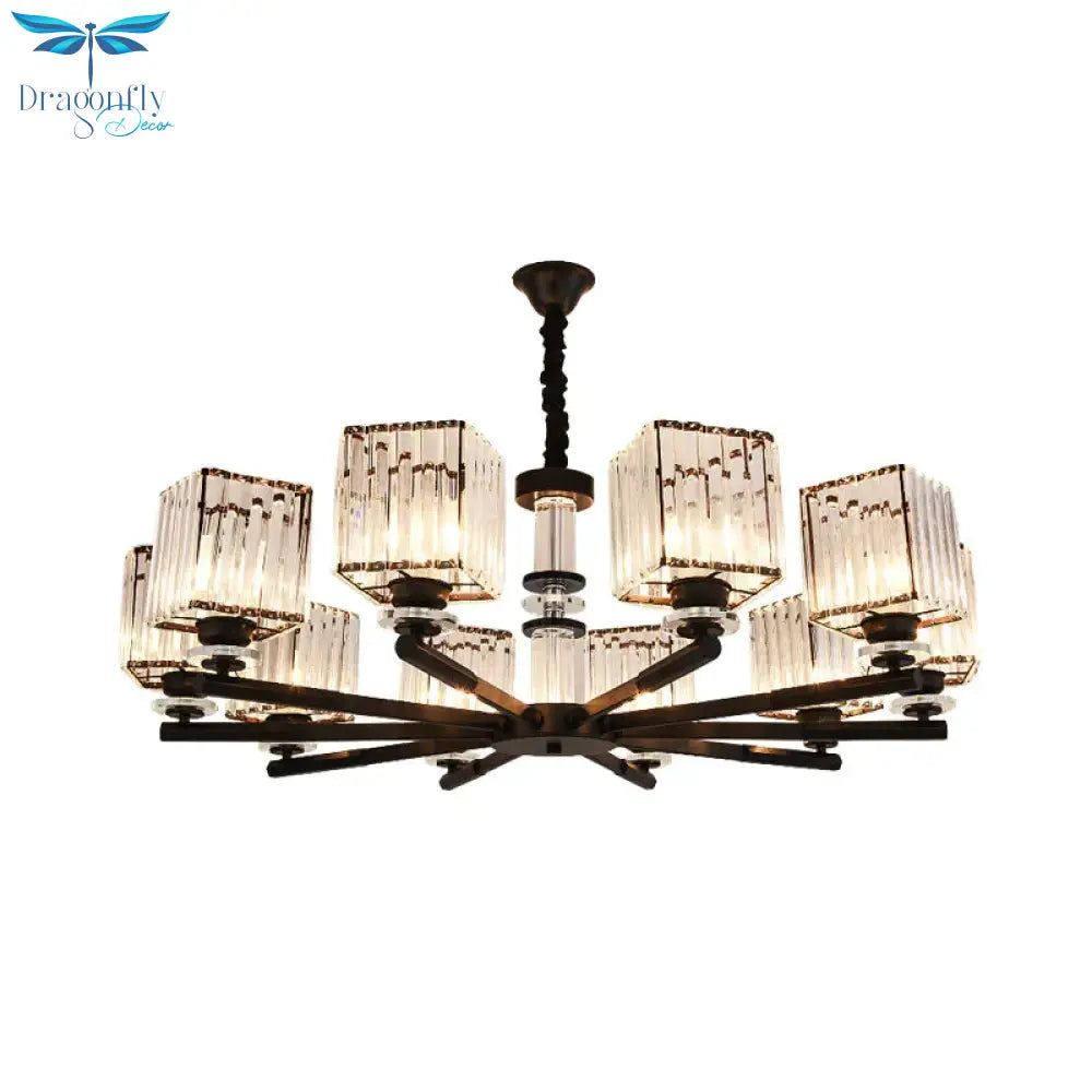 Rectangle - Cut Crystal Sputnik Chandelier Modernism 3/6/8 Lights Black Ceiling Light Fixture