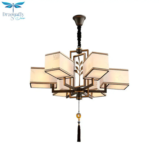 Rectangle Fabric Ceiling Chandelier Classic 6/8/12 Lights Living Room Pendant Lamp In Black With