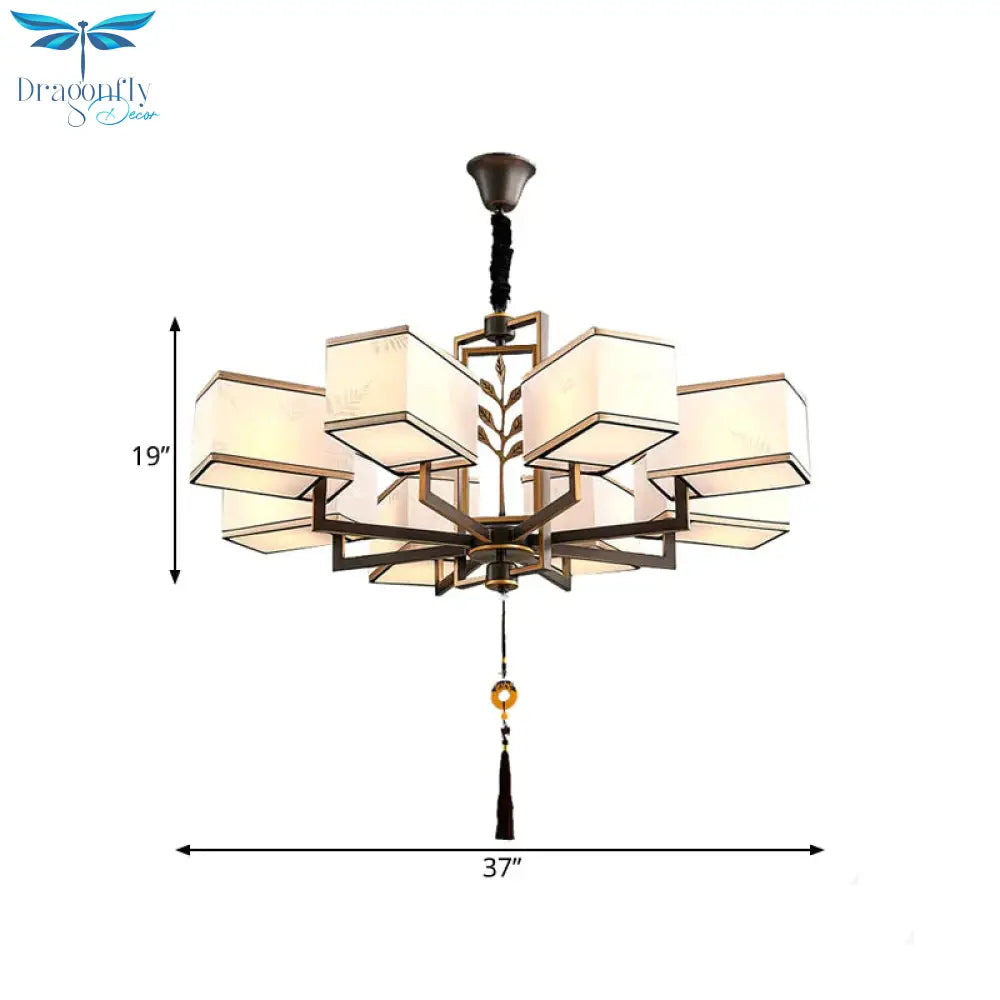 Rectangle Fabric Ceiling Chandelier Classic 6/8/12 Lights Living Room Pendant Lamp In Black With