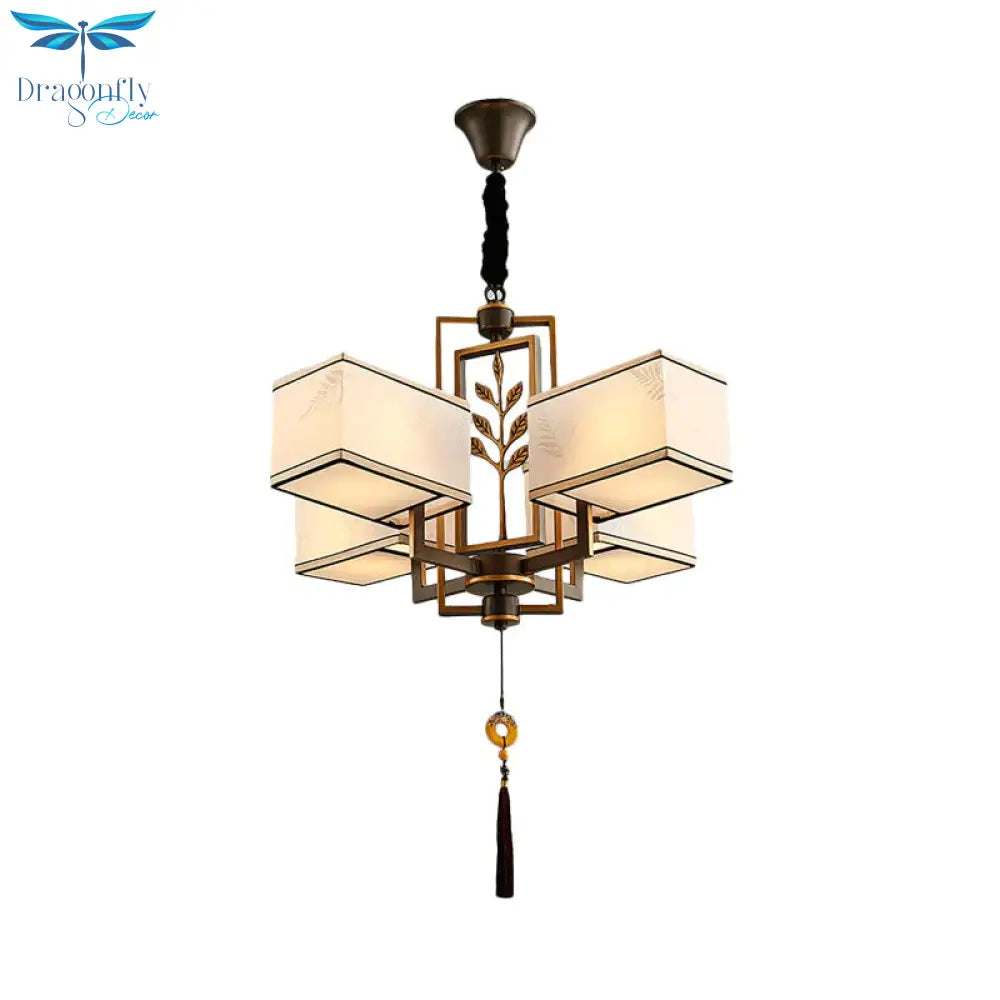 Rectangle Fabric Ceiling Chandelier Classic 6/8/12 Lights Living Room Pendant Lamp In Black With
