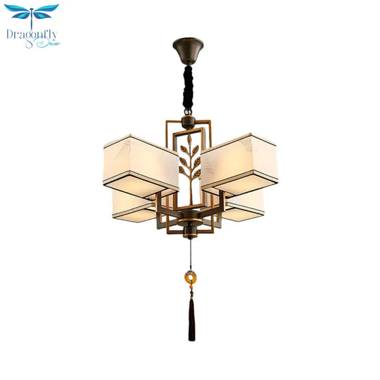 Rectangle Fabric Ceiling Chandelier Classic 6/8/12 Lights Living Room Pendant Lamp In Black With