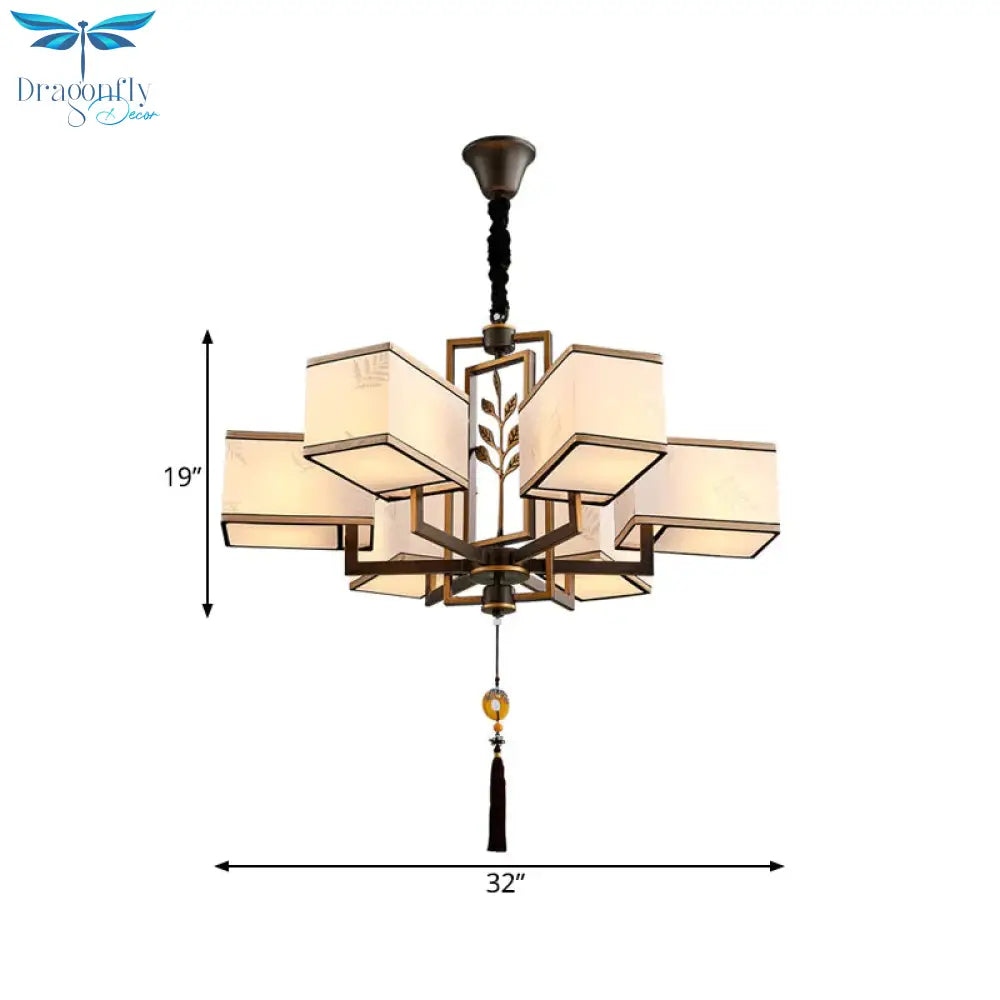 Rectangle Fabric Ceiling Chandelier Classic 6/8/12 Lights Living Room Pendant Lamp In Black With