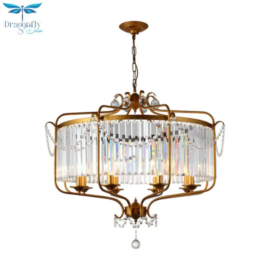Rectangular - Cut Crystal Lantern Chandelier Light Postmodern 8 Lights Gold/Black Hanging For