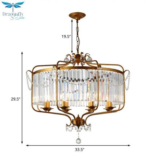Rectangular - Cut Crystal Lantern Chandelier Light Postmodern 8 Lights Gold/Black Hanging For