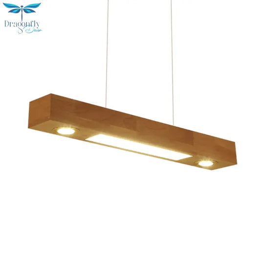 Rectangular Wood Chandelier Light Contemporary Led 31.5’/47’ Wide Beige Hanging Ceiling Lamp In Warm