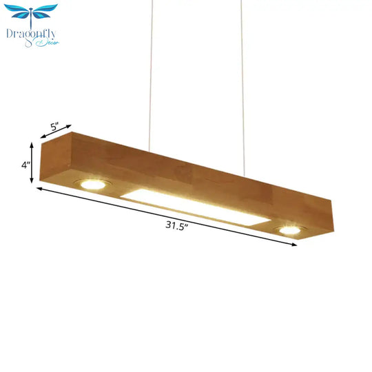 Rectangular Wood Chandelier Light Contemporary Led 31.5’/47’ Wide Beige Hanging Ceiling Lamp In Warm