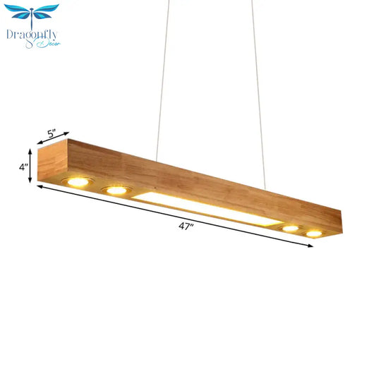 Rectangular Wood Chandelier Light Contemporary Led 31.5’/47’ Wide Beige Hanging Ceiling Lamp In Warm