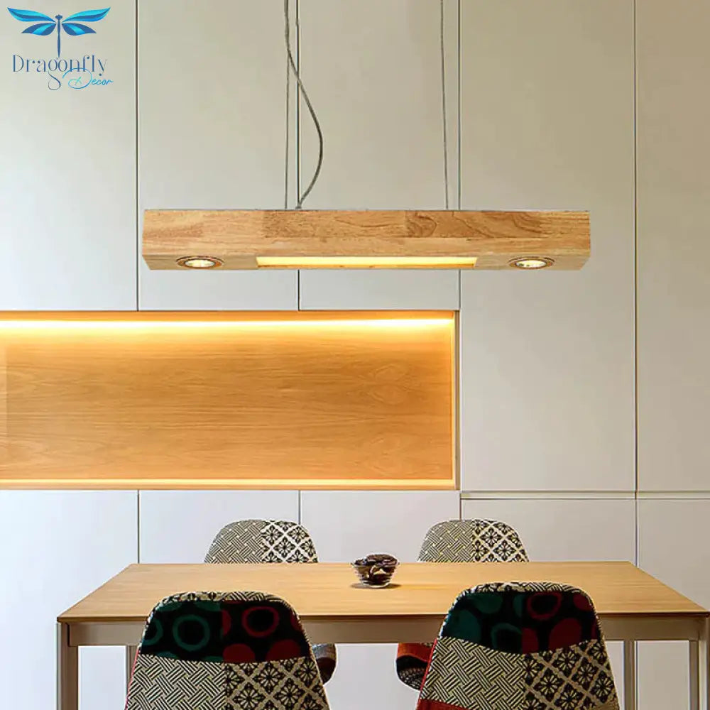 Rectangular Wood Chandelier Light Contemporary Led 31.5’/47’ Wide Beige Hanging Ceiling Lamp In Warm