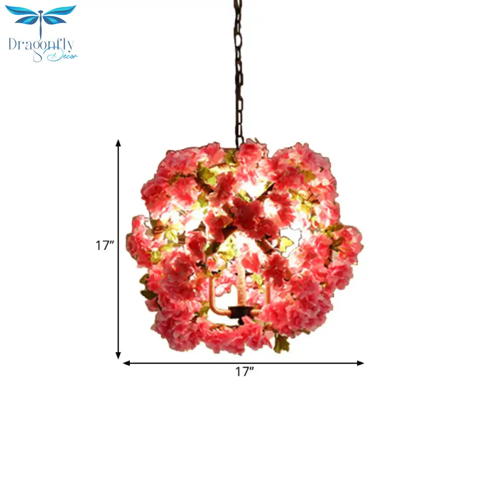 Red/Green 3 - Head Ceiling Chandelier Industrial Rope Orb Cage Hanging Pendant Light With Fake