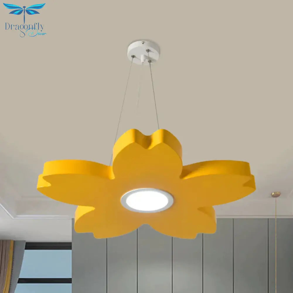 Red/Yellow/Blue Flower Chandelier Lamp Contemporary Led Metallic Ceiling Hang Fixture For Playing