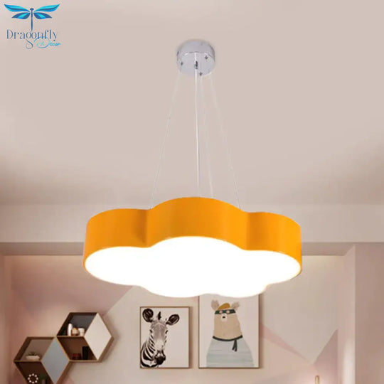 Red/Yellow Cloud Hanging Ceiling Light Macaroon Led Acrylic Pendant Chandelier With Round Canopy