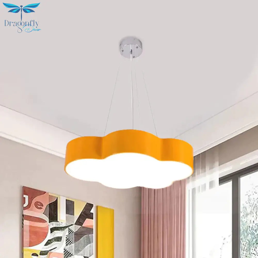 Red/Yellow Cloud Hanging Ceiling Light Macaroon Led Acrylic Pendant Chandelier With Round Canopy