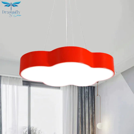 Red/Yellow Cloud Hanging Ceiling Light Macaroon Led Acrylic Pendant Chandelier With Round Canopy
