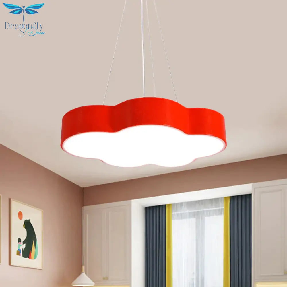 Red/Yellow Cloud Hanging Ceiling Light Macaroon Led Acrylic Pendant Chandelier With Round Canopy