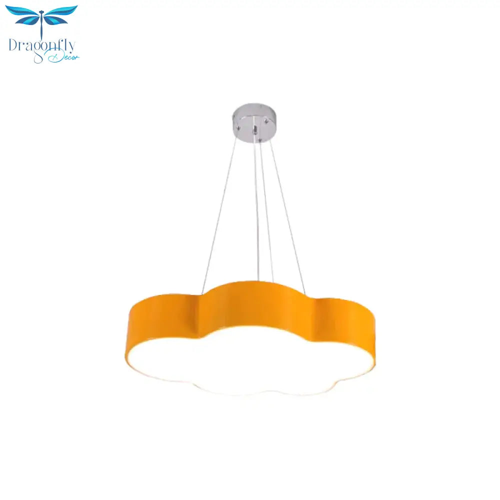 Red/Yellow Cloud Hanging Ceiling Light Macaroon Led Acrylic Pendant Chandelier With Round Canopy
