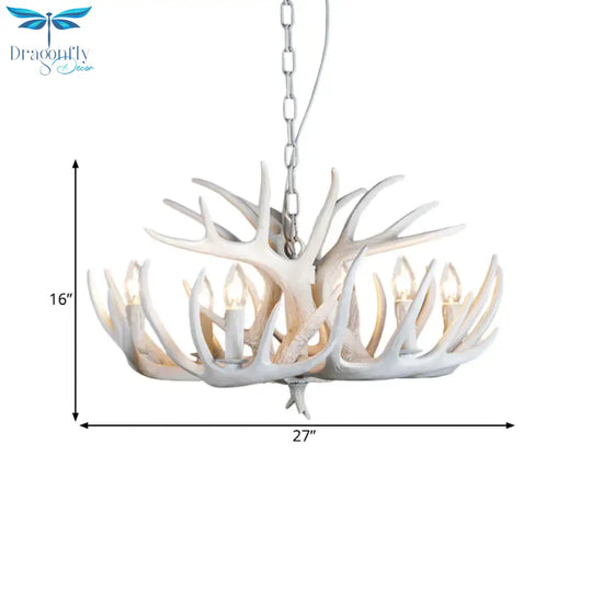 Resin Antler Hanging Chandelier Modern Style 4/6/9 Lights White Ceiling Light