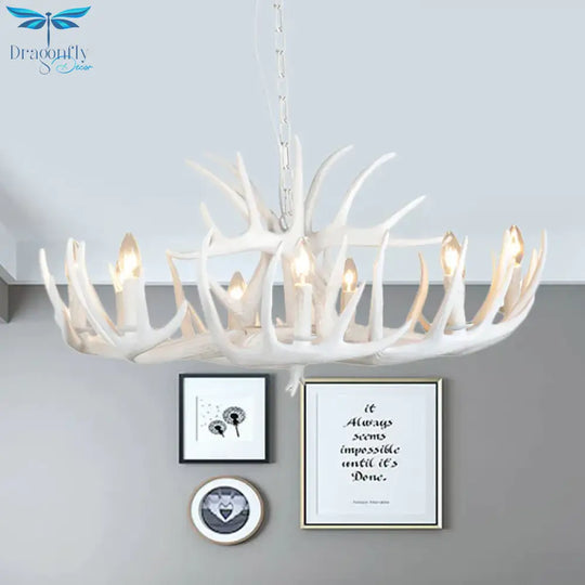 Resin Antler Hanging Chandelier Modern Style 4/6/9 Lights White Ceiling Light