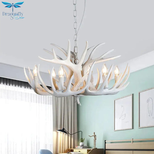 Resin Antler Hanging Chandelier Modern Style 4/6/9 Lights White Ceiling Light