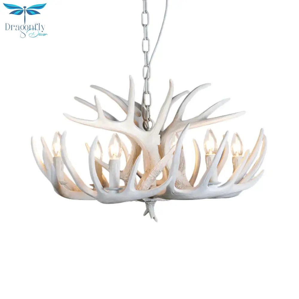 Resin Antler Hanging Chandelier Modern Style 4/6/9 Lights White Ceiling Light